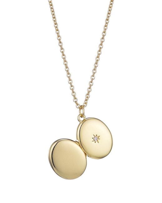 Adornia Metallic 14K Plated Cz Oval Locket With Starburst Necklace