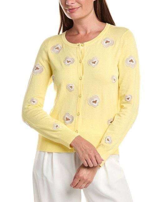 Tahari Yellow Pansy Cardigan