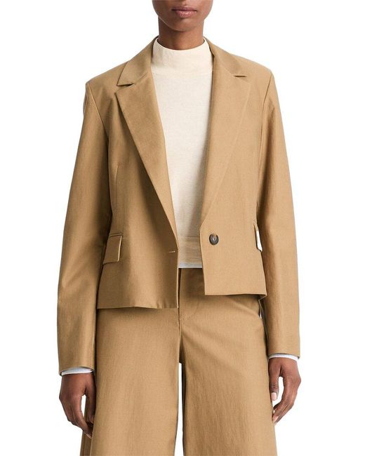 Vince Natural Cropped Twill Wool-Blend Blazer