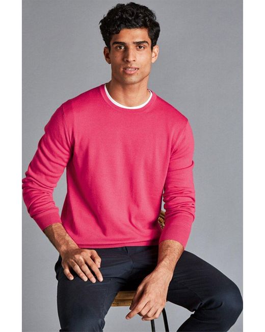 Charles Tyrwhitt Pink Pure Merino Wool Crew Neck Jumper for men