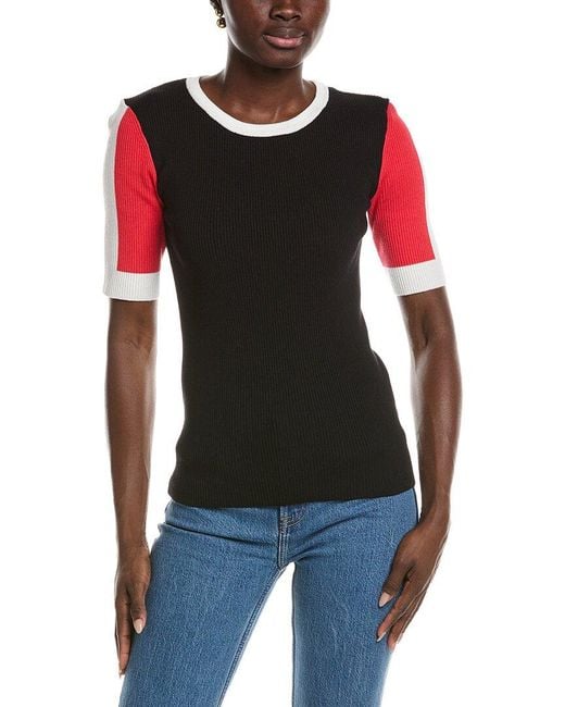 Tahari Red Elbow Sleeve Colorblock Rib Pullover
