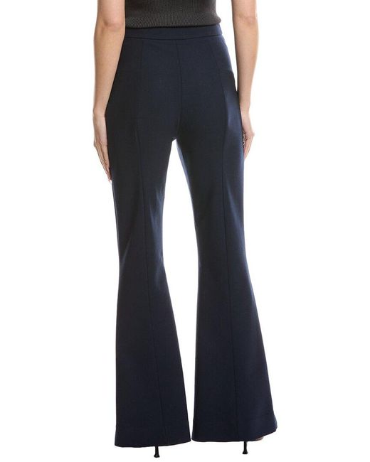 Oscar de la Renta Blue Side Zip Flare Stretch Wool-Blend Pant