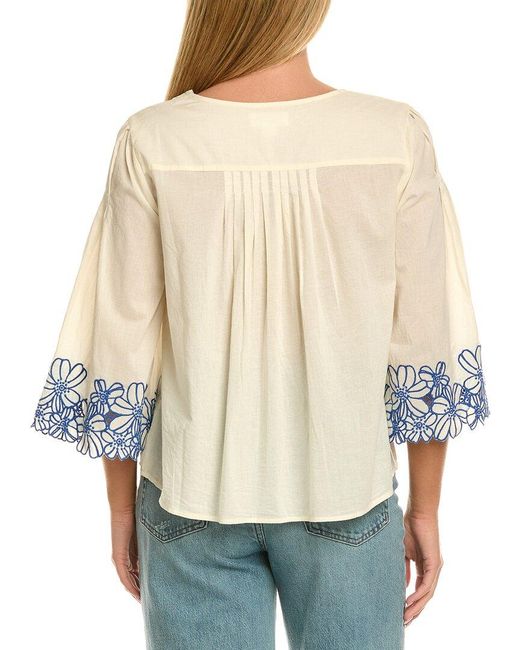 Velvet By Graham & Spencer Natural Blake Short Sleeve Woven Top