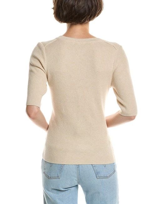 Lilla P Blue Elbow Sleeve Split Neck Sweater
