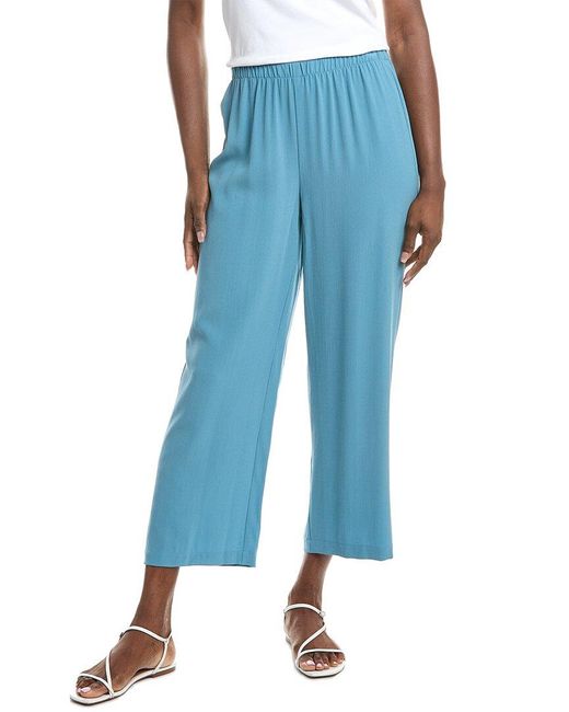 Eileen Fisher Blue Petite Silk Straight Ankle Pant