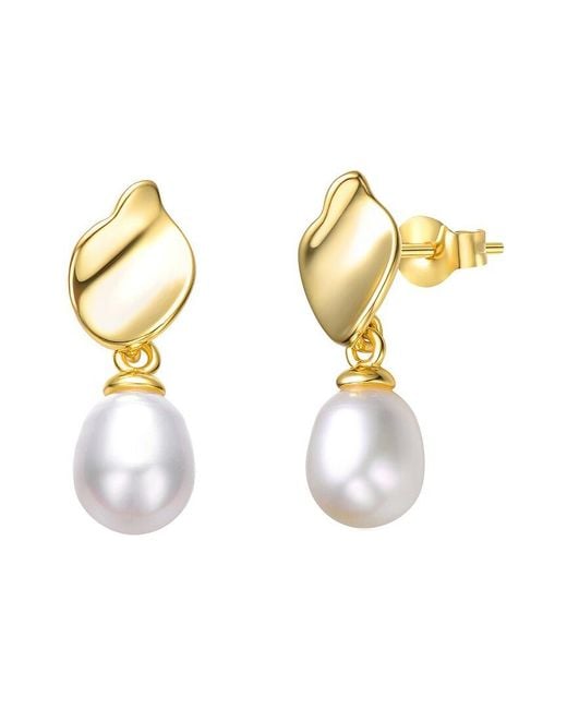 Genevive Jewelry Metallic 14k Over Silver 7.5mm Pearl Dangle Earrings