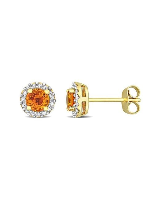 Rina Limor Metallic 10k 1.05 Ct. Tw. Diamond & Orange Sapphire Halo Earrings
