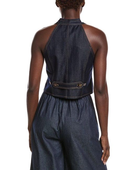 Gracia Blue Button Down Halter Neck Vest