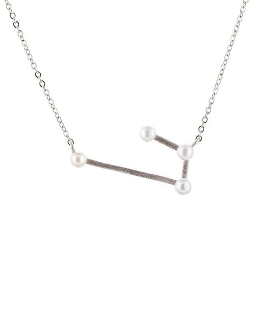 Splendid White Silver 2-3mm Pearl Zodiac Pendant Necklace
