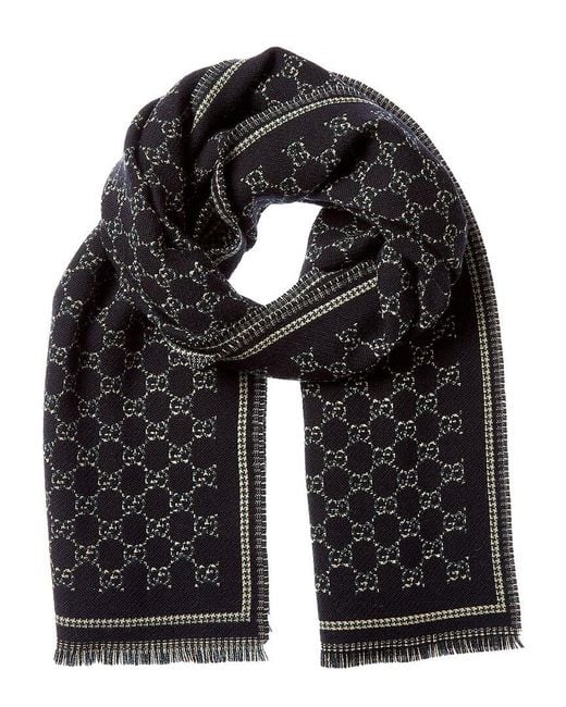 Gucci Black Gg Jacquard Wool Scarf for men
