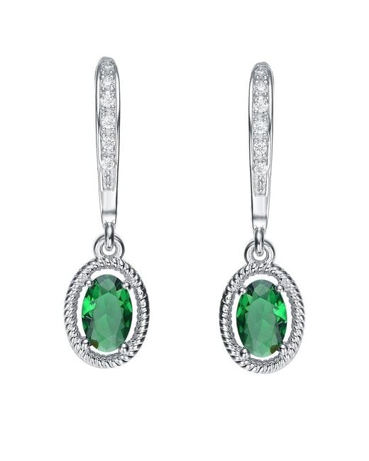 Genevive Jewelry Green Silver Cz Drop Earrings