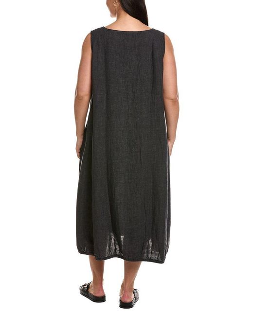 Eileen Fisher Black Plus Lantern Linen Maxi Dress