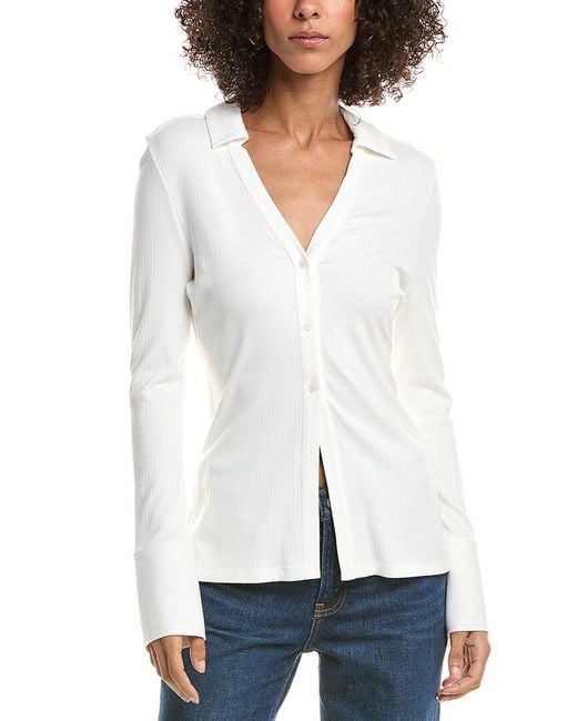 10 Crosby Derek Lam White Chandler Rib Button Down Top