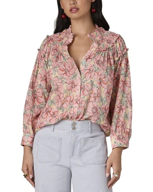 Wit & Wisdom Red 3/4 Blouson Sleeve Smocked Yoke Top