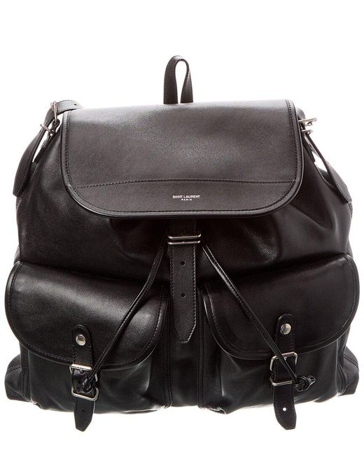 Saint Laurent Black Logo Leather Backpack