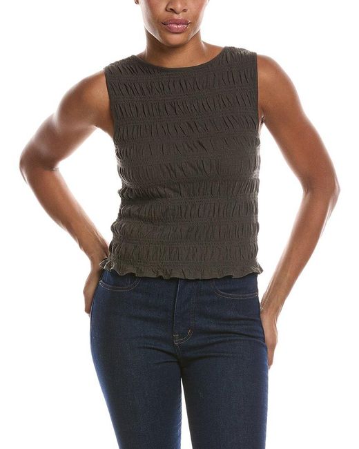 Madewell Gray Sachi Smocked Linen-Blend Tank