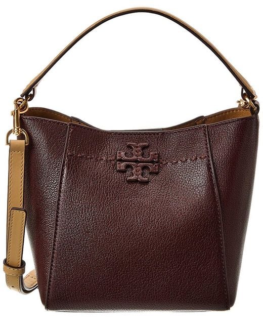 Tory Burch Brown Mcgraw Textured Small Leather Bucket Bag