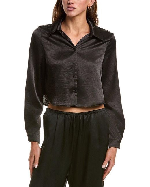 LUXE ALWAYS Black Satin Crop Blouse