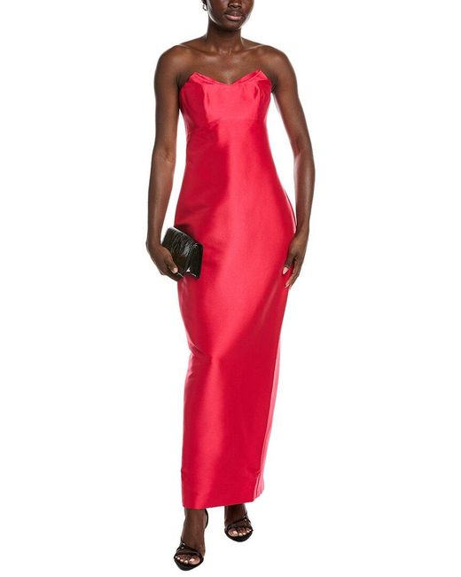 Badgley Mischka Red Fold Top Strapless Gown
