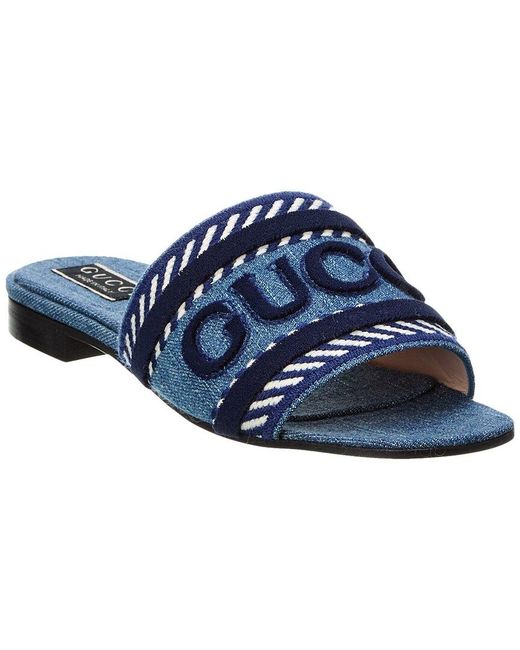 Gucci Blue Script Denim Sandal