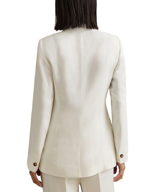 Reiss Lori Double Breasted Linen Blend Blazer In White Lyst UK