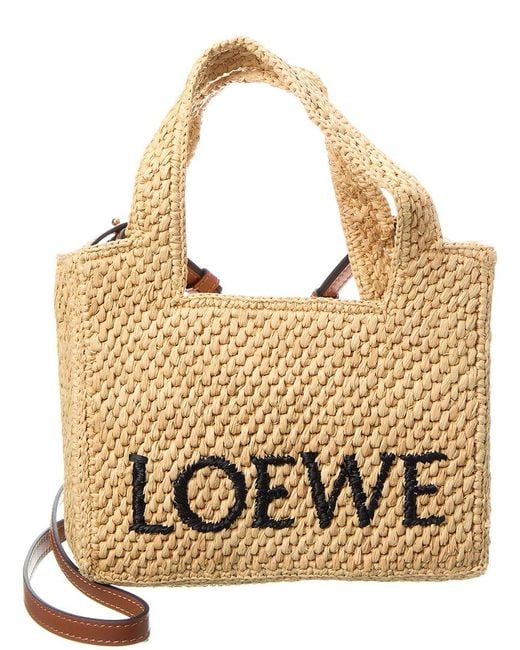 Loewe Metallic Dnu Inv Font Mini Raffia Tote