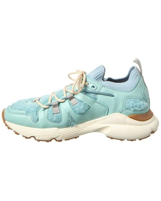 Tod's Blue Sportivo Runner Shearling & Leather Sneaker
