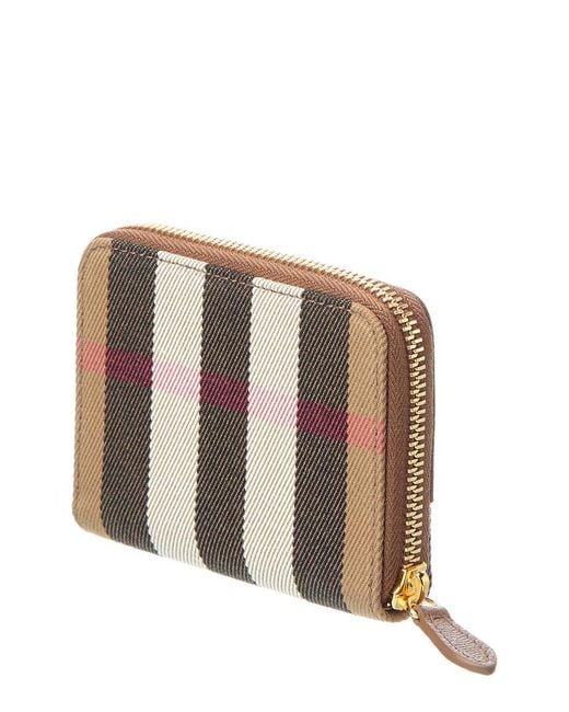 Burberry Brown Check Canvas & Leather Zip Around Wallet