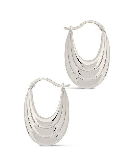 Sterling Forever White Rhodium Plated Elodie Textured Statement Hoops