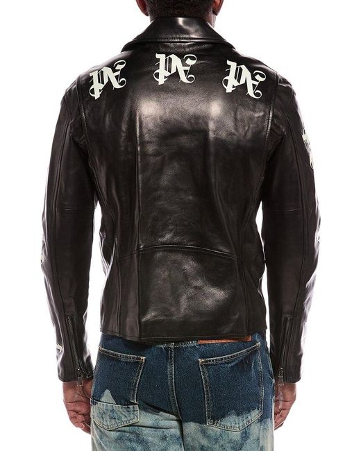 Palm Angels Black Leather Jacket for men