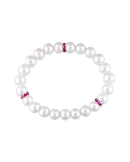 Pearls White 14K 1.00 Ct. Tw. Sapphire & 10Mm Freshwater Pearl Stretch Bracelet