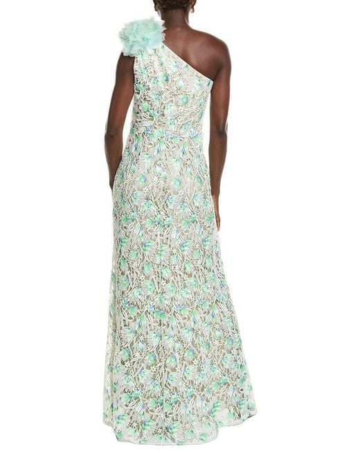 Tadashi Shoji Green Kahli 3D Floral Embroidered Gown