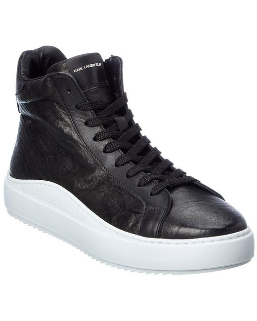 Karl Lagerfeld Black Crinkled Leather High-top Sneaker for men