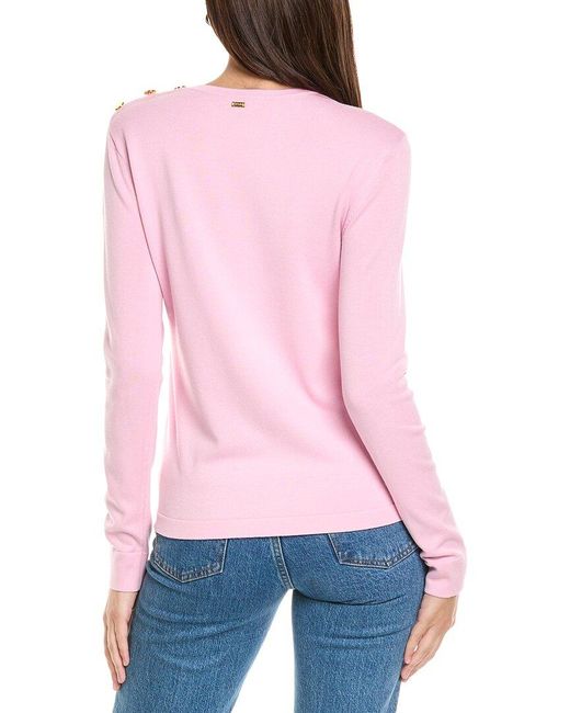 St. John Pink Solid Jersey Knit Sweater