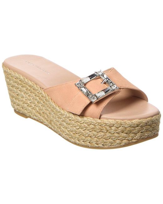 Stuart Weitzman June 75 Suede Wedge Slide in Natural | Lyst UK
