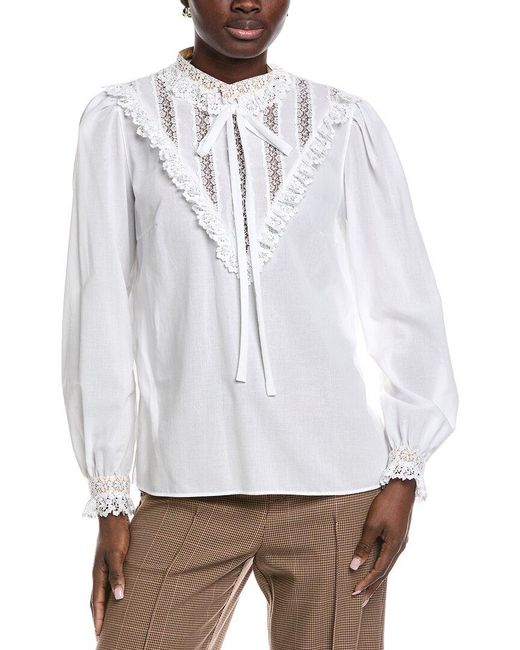 Akris White Lace-Trim Blouse