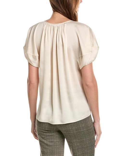 Lafayette 148 New York Natural Pleated Neck Blouse