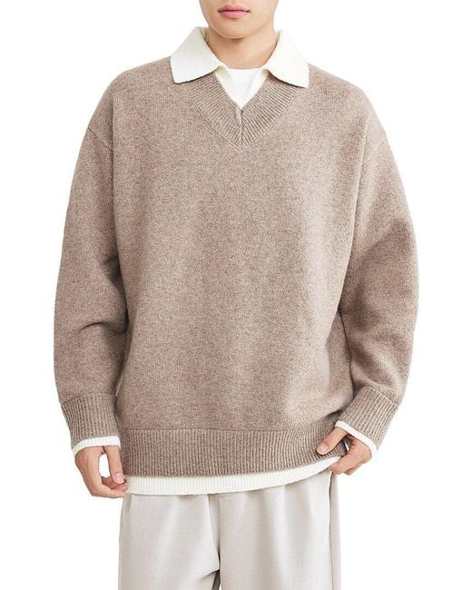 RENE LION Natural V-Neck Sweater for men