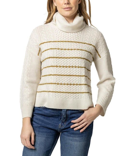 Lilla P Natural Mixed Stitch Turtleneck Wool & Cashmere-blend Sweater