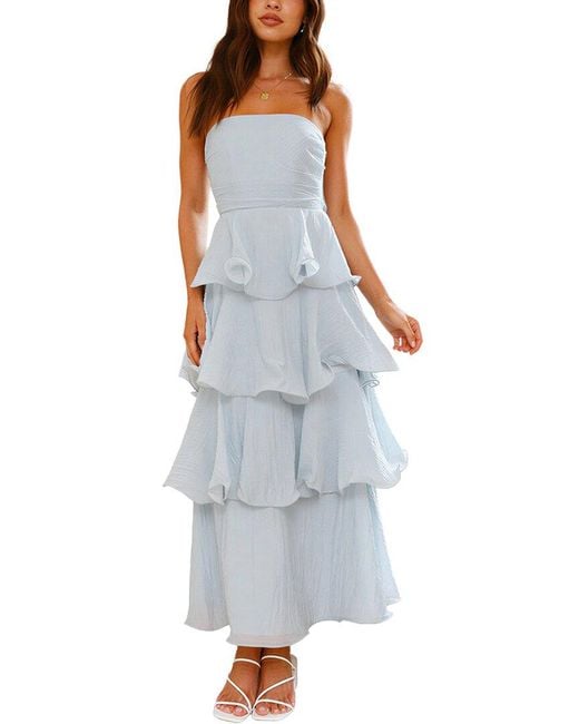 LEON GORI Blue Solid Maxi Dress