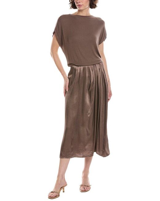 Michael Stars Brown Siobhan Twist Front 2-In-1 Midi Dress