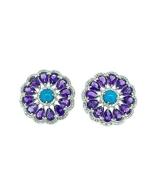 Arthur Marder Fine Jewelry Blue Silver 1.55 Ct. Tw. Diamond & Gemstone Flower Studs