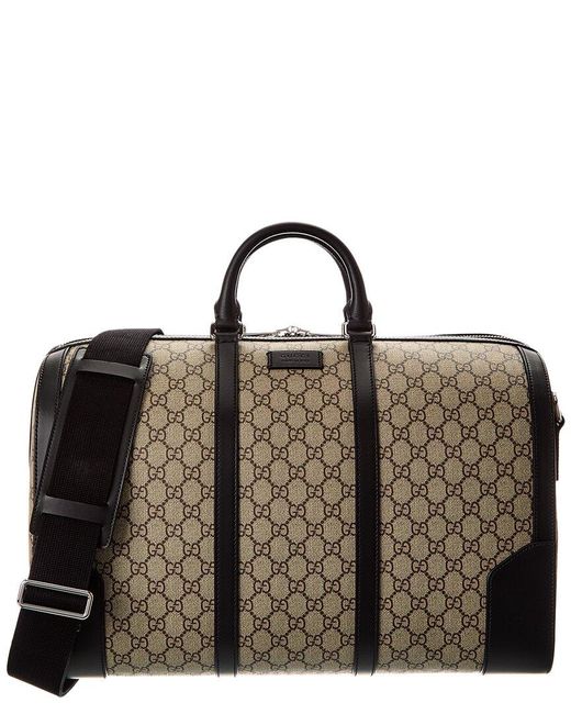 Gucci Brown Medium Gg Supreme Canvas & Leather Duffel Bag