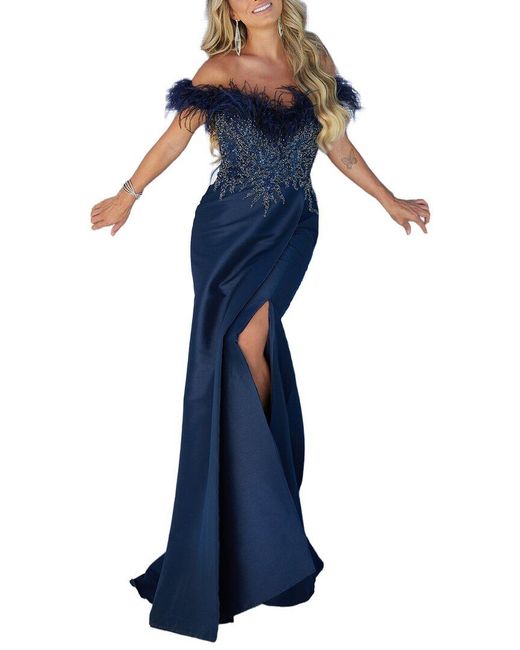 Terani Blue Solid Maxi Dress