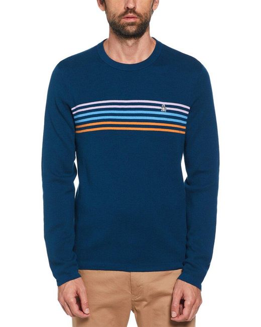 Original Penguin Blue Chest Stripe Sweater for men