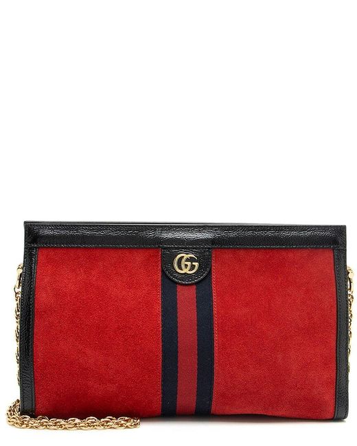Gucci Red Leather & Suede Ophidia Medium Shoulder Bag (Authentic Pre-Owned)