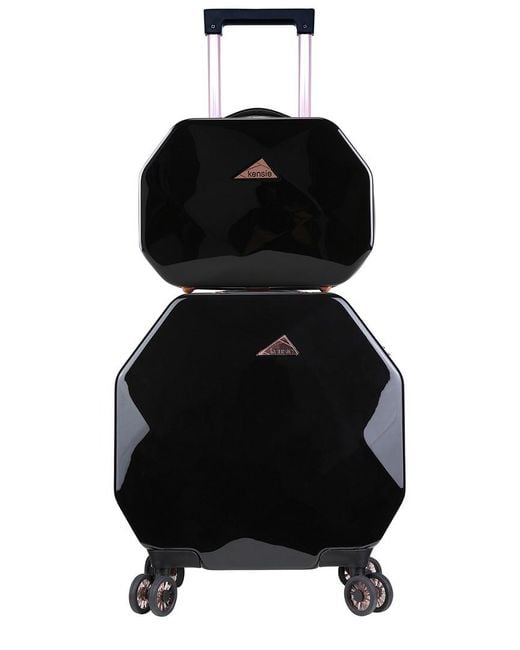 Kensie Black Gemstone Octagon 2pc Spinner And Cosmetic Case