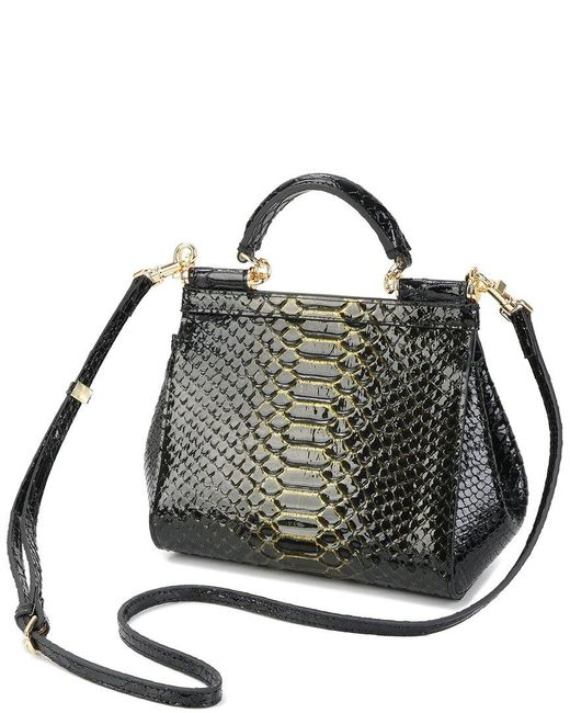 Tiffany & Fred Paris Black Python-Embossed Leather Top-Handle Bag