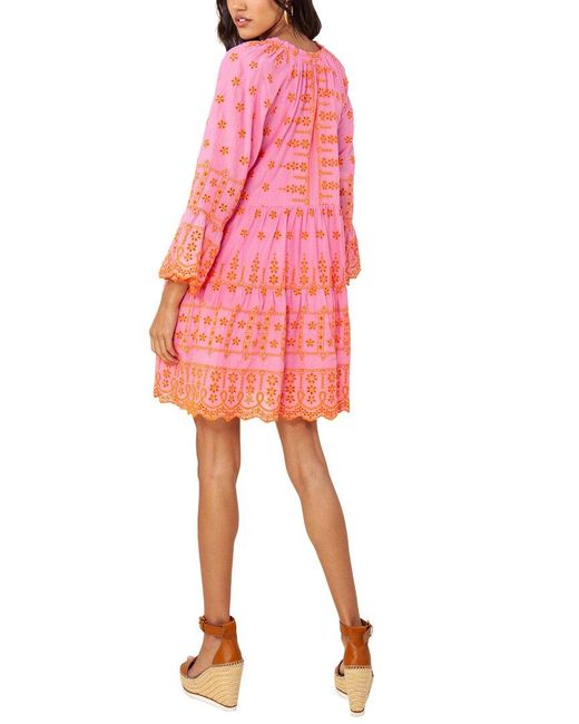 Hale Bob Pink Solid Tiered Mini Dress