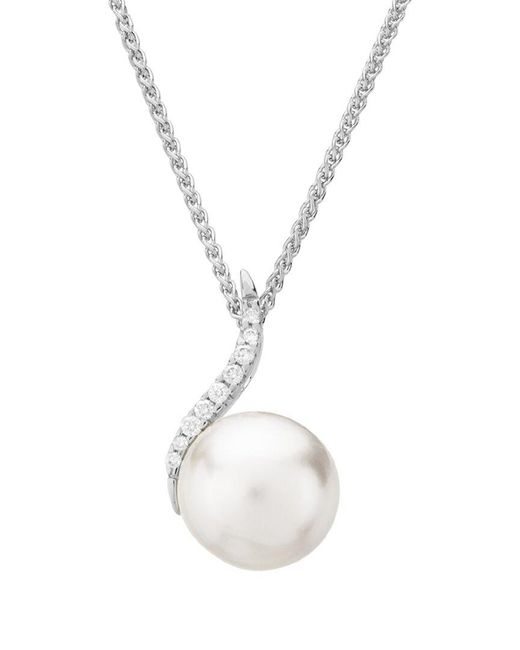 Pearls White 14k Diamond .07 Ct. & 9.5mm Pearl Pendant Necklace